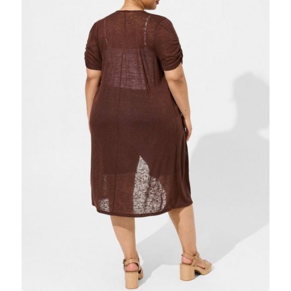 🆕 Duster Cardigan Ruched Short Sleeve 2 2X 18 20 NWT Torrid New Brown Sweater - Picture 2 of 5